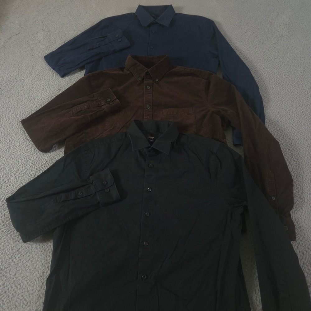 LOT OF 3 Express Shirt Mens M Multi Slim 1MX Stretch Cotton Corduroy Button Down